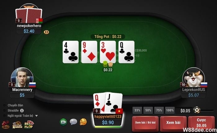 Giao diện game poker tại W88